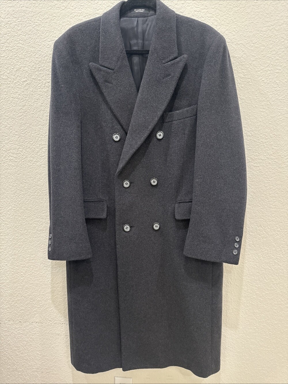 Vintage Ron Chereskin Cashmere Overcoat Mens 40 Long Double Breasted Gray Coat